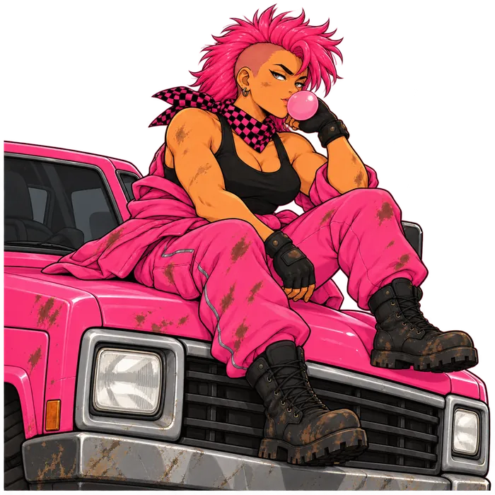 Dee Railer sitting on the bonnet of her truck