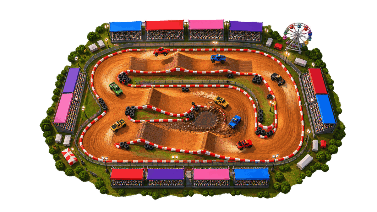 Bird’s-eye illustration of a stadium dirt circuit